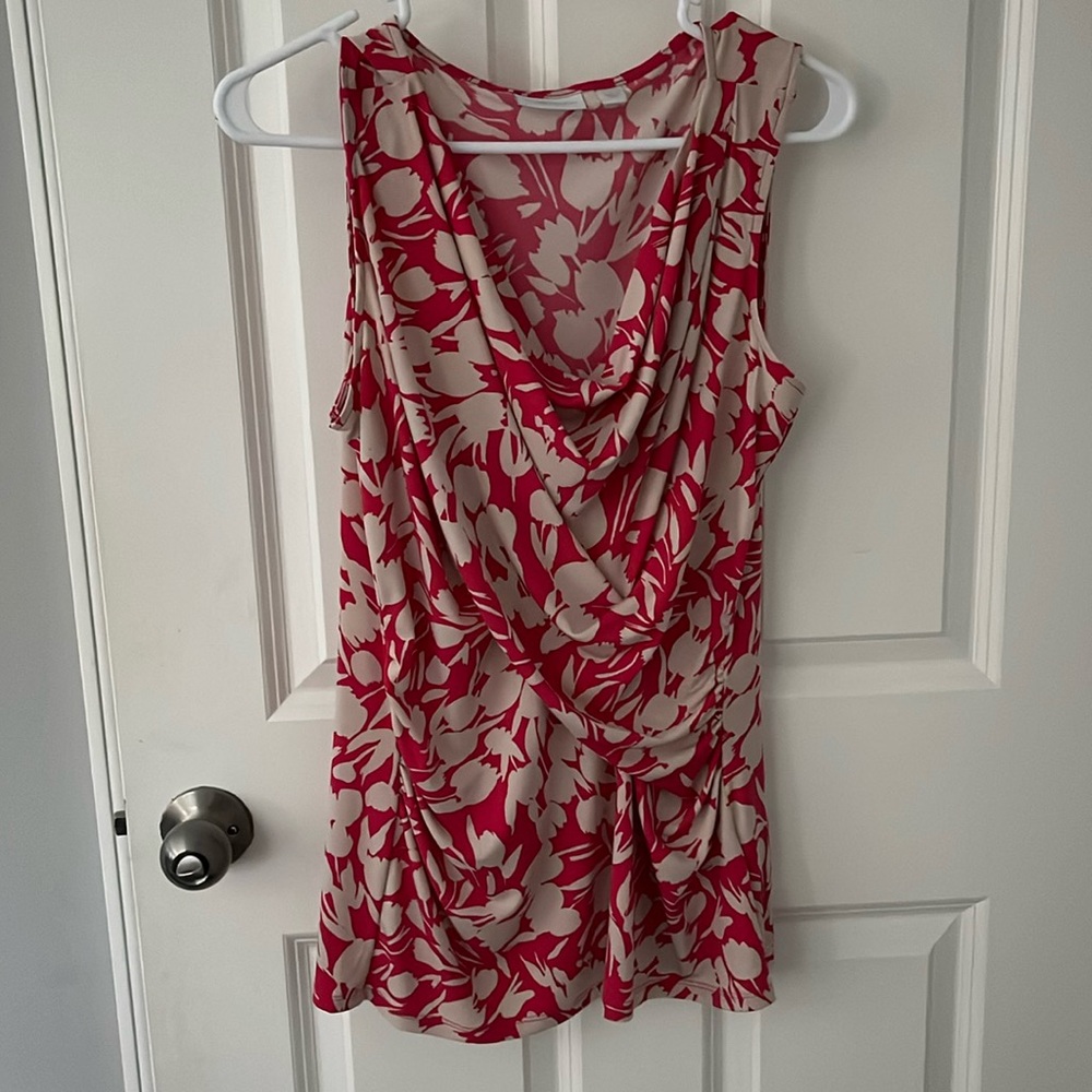 Women’s Faux Wrap Dressy Sleeveless Top NY&Company Large - Cream & Coral